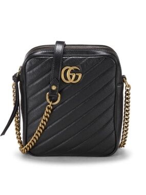 Brand New Gucci Black GG Marmont Quilted Leather Crossbody Bag
